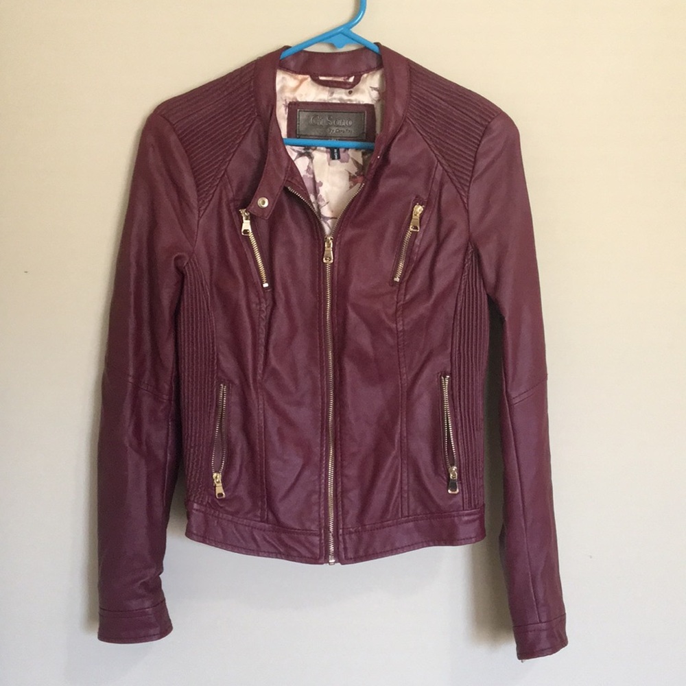 Ci Sono Maroon Faux Leather Jacket